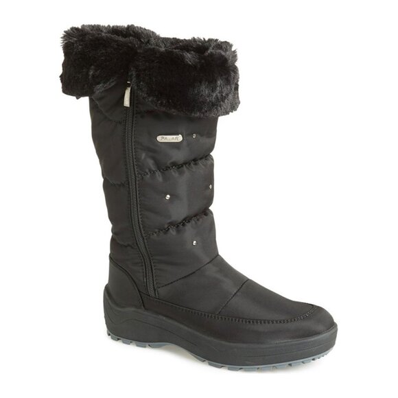 Pajar Womens Black Zip Varsovie Waterproof Faux Fur Boots w/Ice-Gripper Size 38/ - Picture 1 of 13